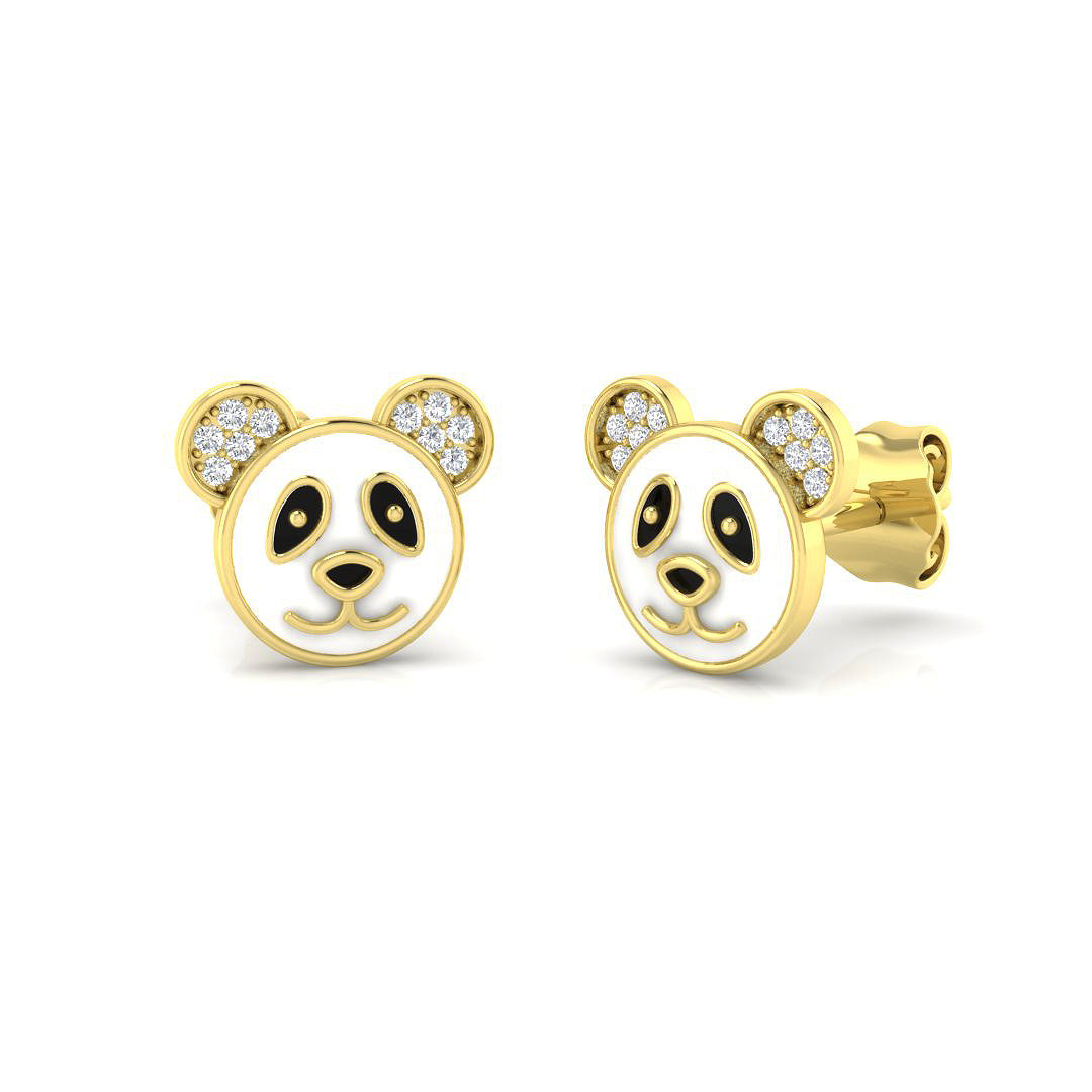 Adorable 0.15Ct Diamond Panda Bear Stud Earrings in White Gold