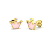 Stunning 0.10Ct Diamond Pink Crown Princess Stud Earrings