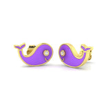 Adorable 0.20Ct Diamond Purple Whale Stud Earrings in White Gold