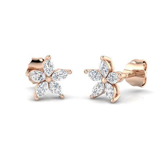 Gorgeous 0.50Ct Diamond Marquise Floral Stud Earrings in White Gold