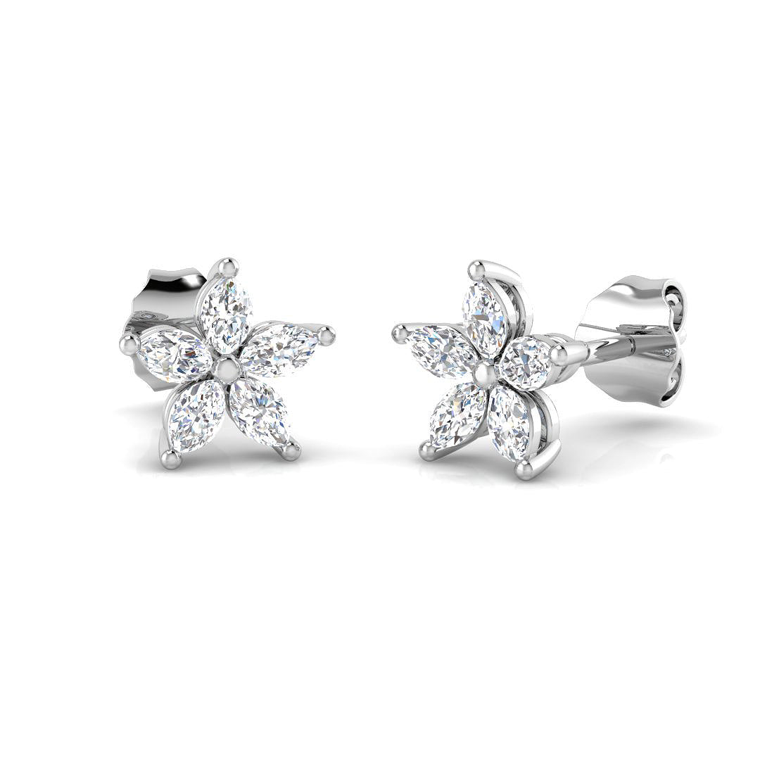 Gorgeous 0.50Ct Diamond Marquise Floral Stud Earrings in White Gold