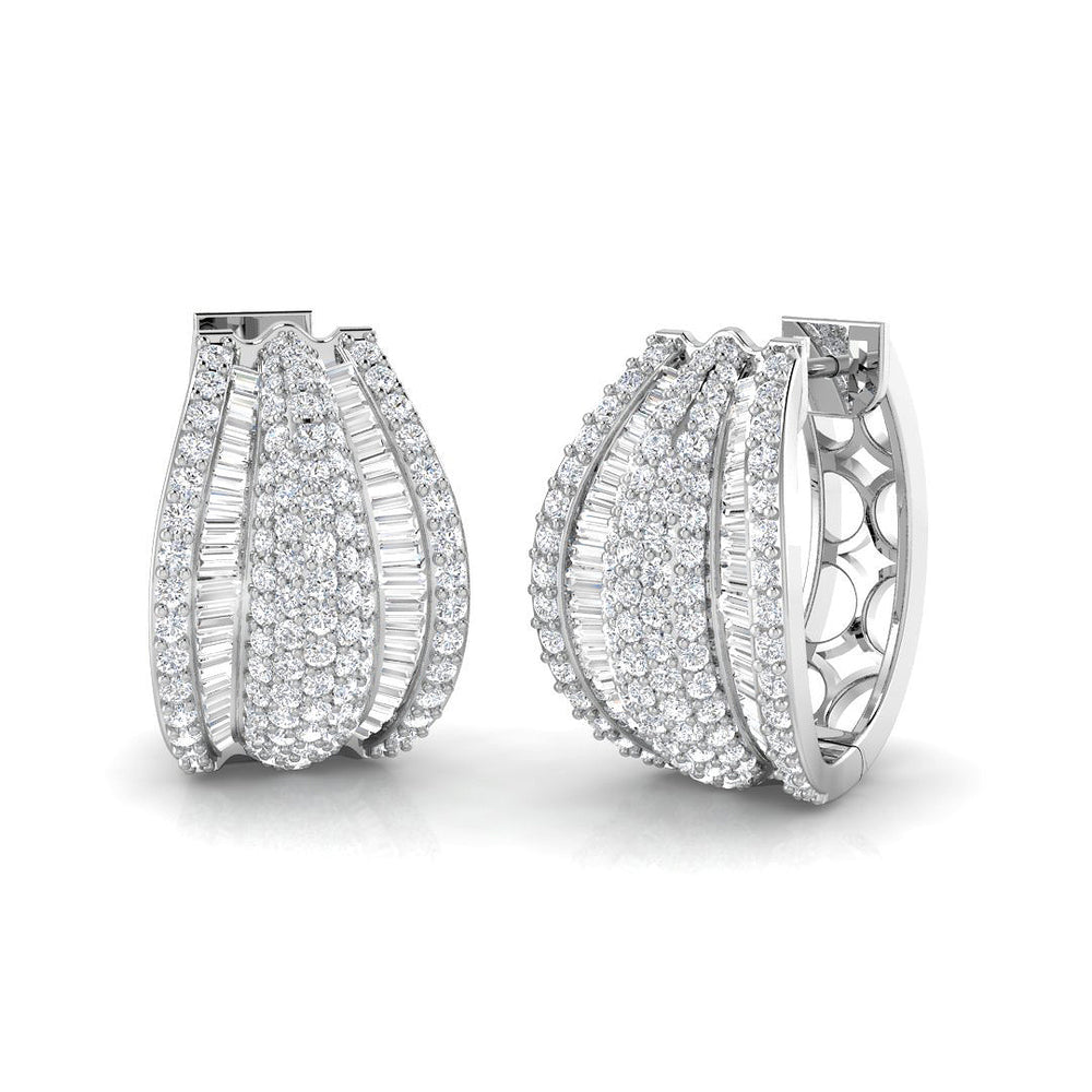 Hoop Earrings with Wide Multi Row Diamonds | 2ct Gold
