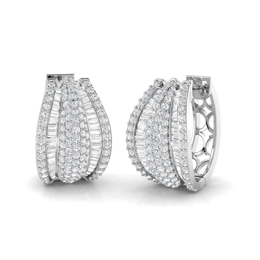 Hoop Earrings with Wide Multi Row Diamonds | 2ct Gold