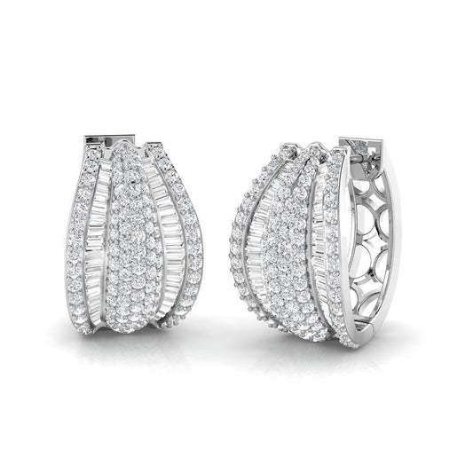 Hoop Earrings with Wide Multi Row Diamonds | 2ct Gold