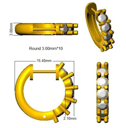 Boucles d'oreilles créoles en or 9K/18K avec diamants ronds naturels ou de synthèse, poinçonnées