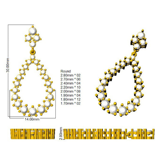 1.8 Carat D-E/VS Lab Grown Diamond Drop & Trilogy Earring 9k Yellow Gold Ready To Ship