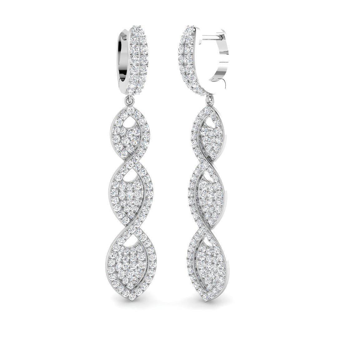 1.7 Carat D-E/VS Lab Grown Diamond Drop & Trilogy Earring 9k White Gold Ready To Ship