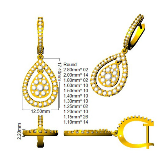 1.5 Carat D-E/VS Lab Grown Diamond Drop & Trilogy Earring 9k Yellow Gold Ready To Ship