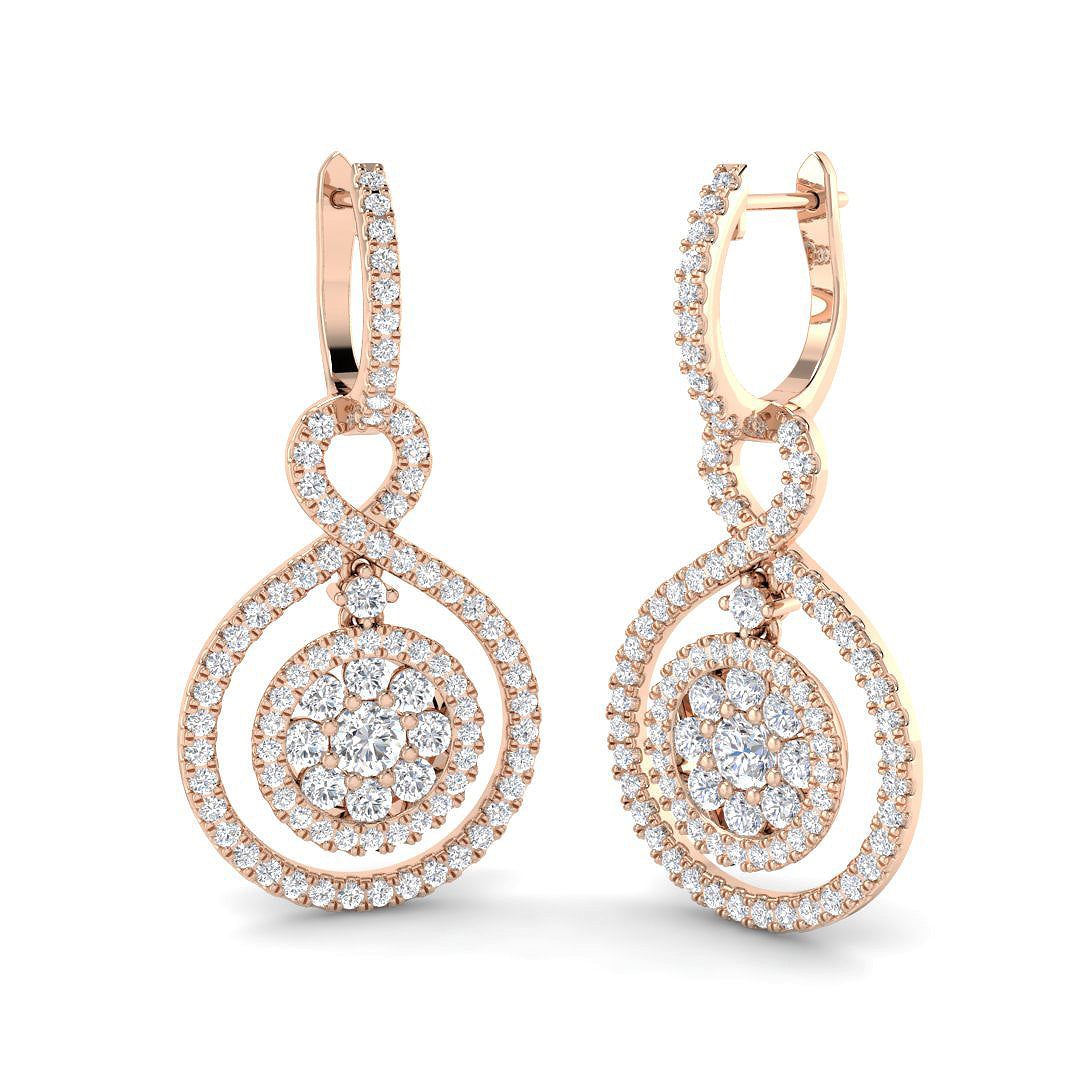 Peony Luxury Gold Drop & Trilogy Diamond Earrings - 2.5ct Elegant Jewelry