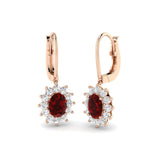 Ruby Halo Cluster Drop Earrings with Diamond Halo
