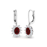 Ruby Halo Cluster Drop Earrings with Lever Back Closure