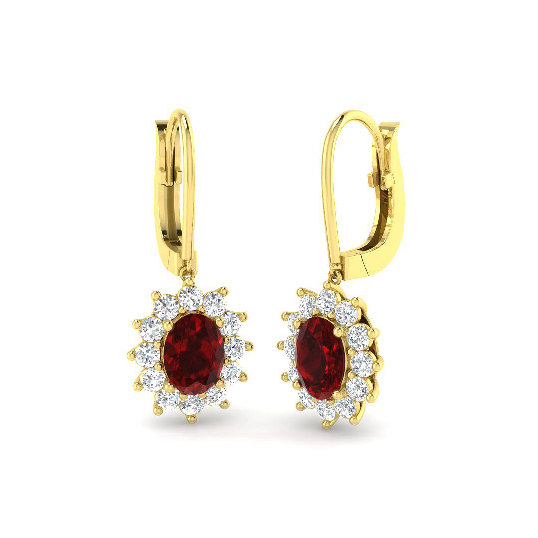 Ruby Diamond Lever Back Drop Earrings