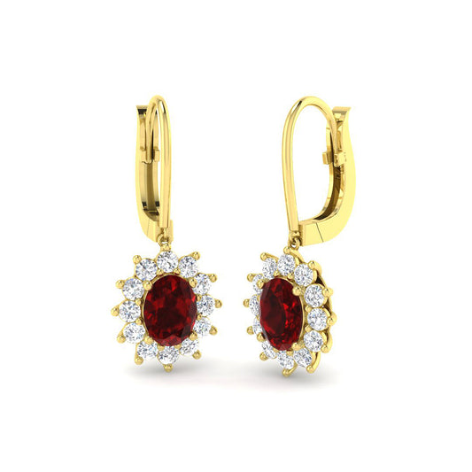 Ruby Diamond Lever Back Drop Earrings