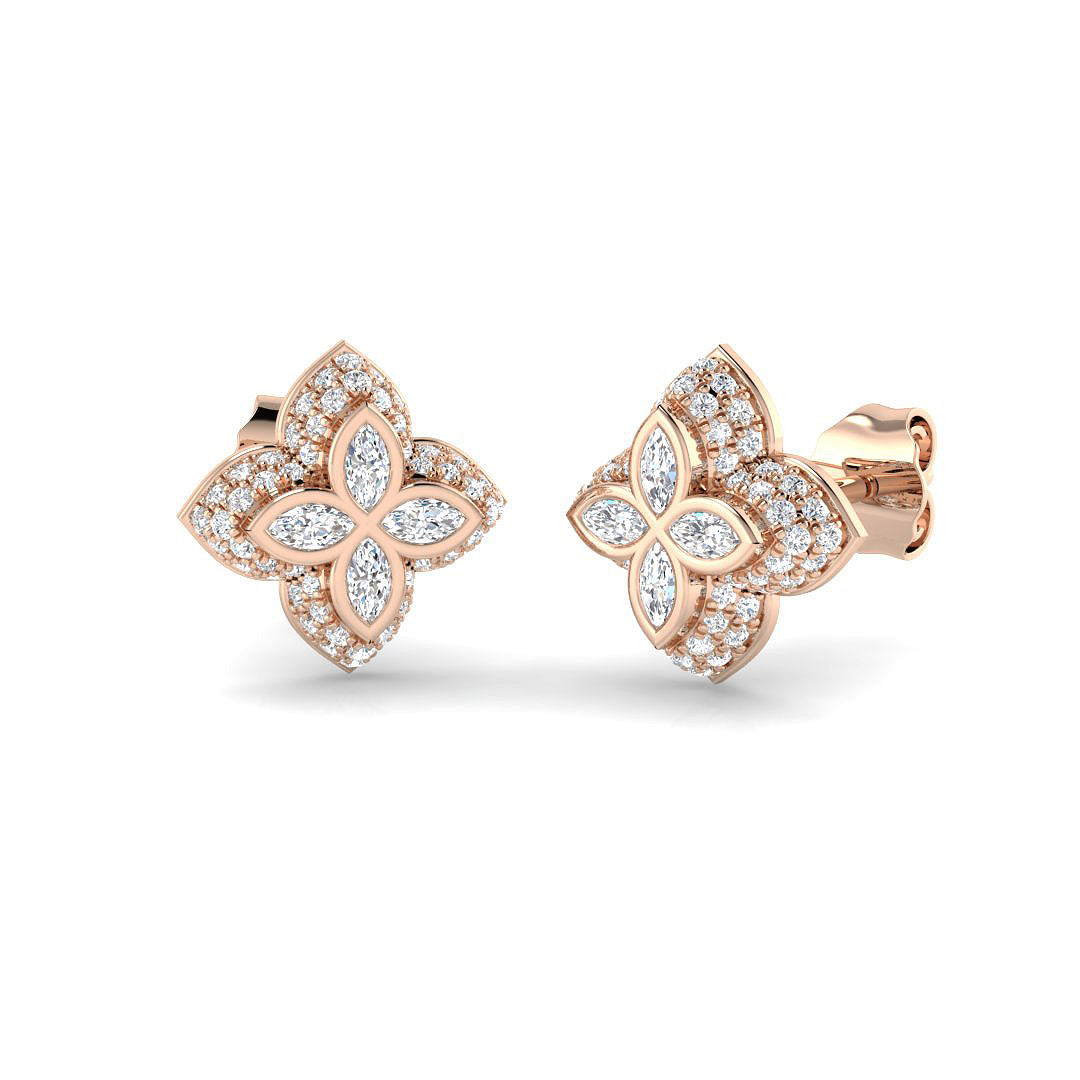 Elegant 0.50Ct Diamond Floral Clover Stud Earrings in White Gold