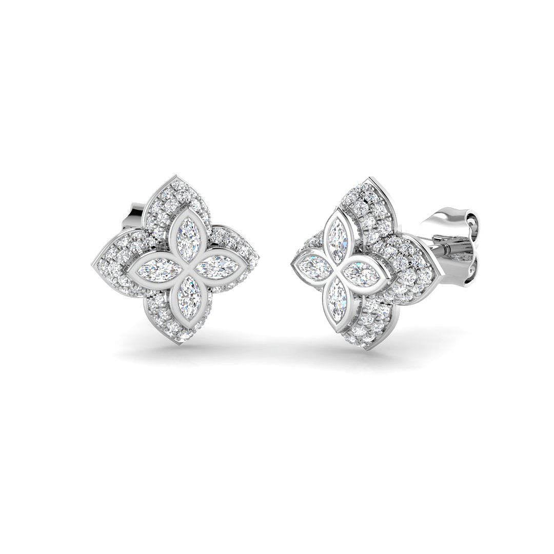 Elegant 0.50Ct Diamond Floral Clover Stud Earrings in White Gold