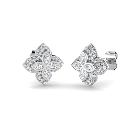 Elegant 0.50Ct Diamond Floral Clover Stud Earrings in White Gold