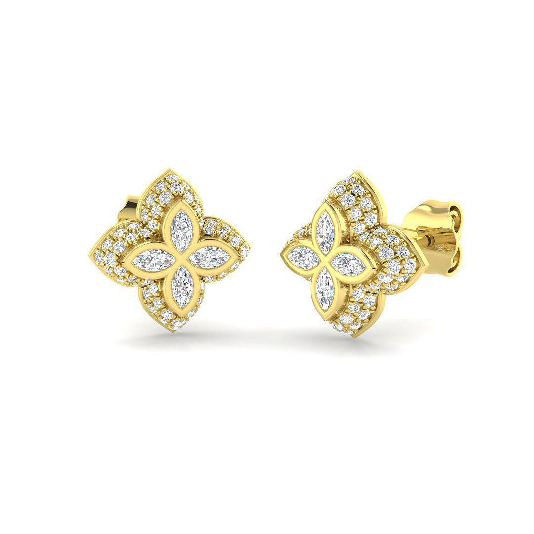 Elegant 0.50Ct Diamond Floral Clover Stud Earrings in White Gold