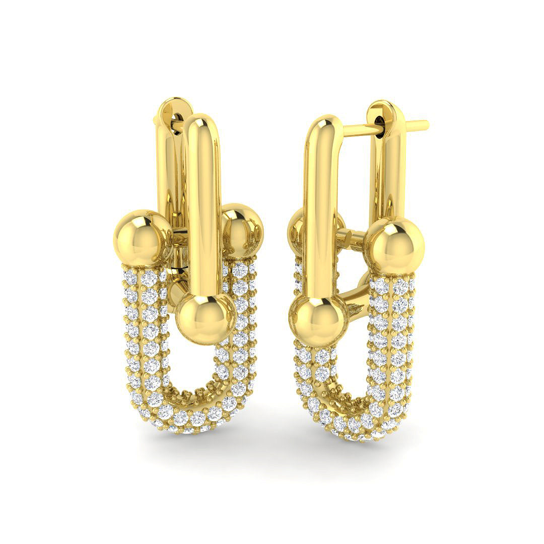 Lutsy 2ct Gold Paper Clip Diamond Earrings - Elegant Luxury Jewelry