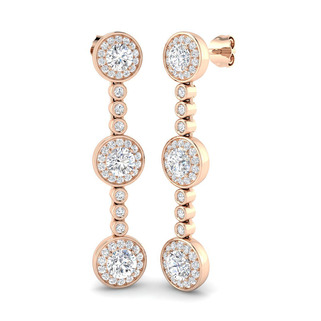 Luvpy Elegant 3ct Gold Drop & Trilogy Diamond Earrings for Luxury Style