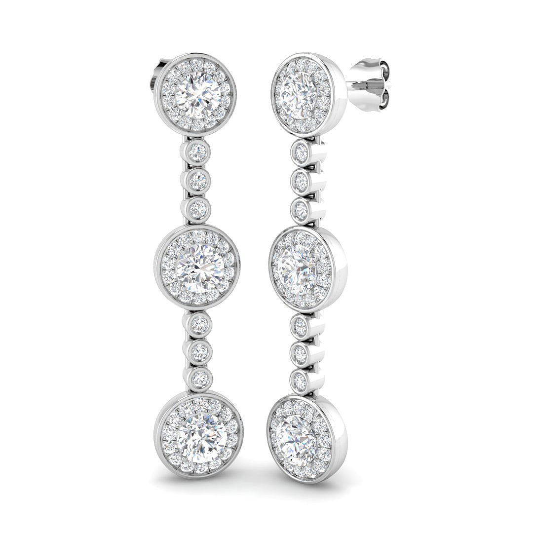 Luvpy Elegant 3ct Gold Drop & Trilogy Diamond Earrings for Luxury Style