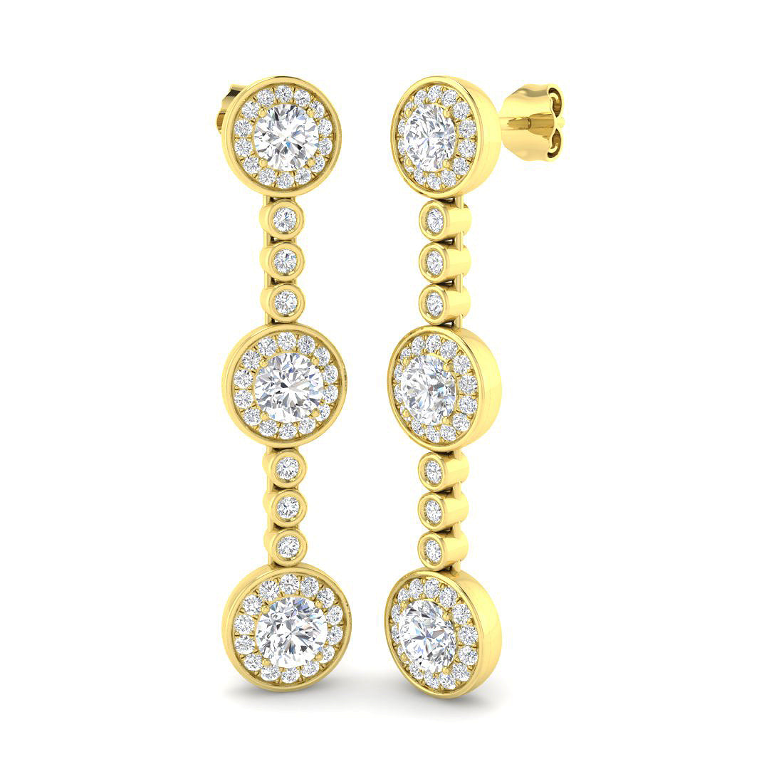 Luvpy Elegant 3ct Gold Drop & Trilogy Diamond Earrings for Luxury Style