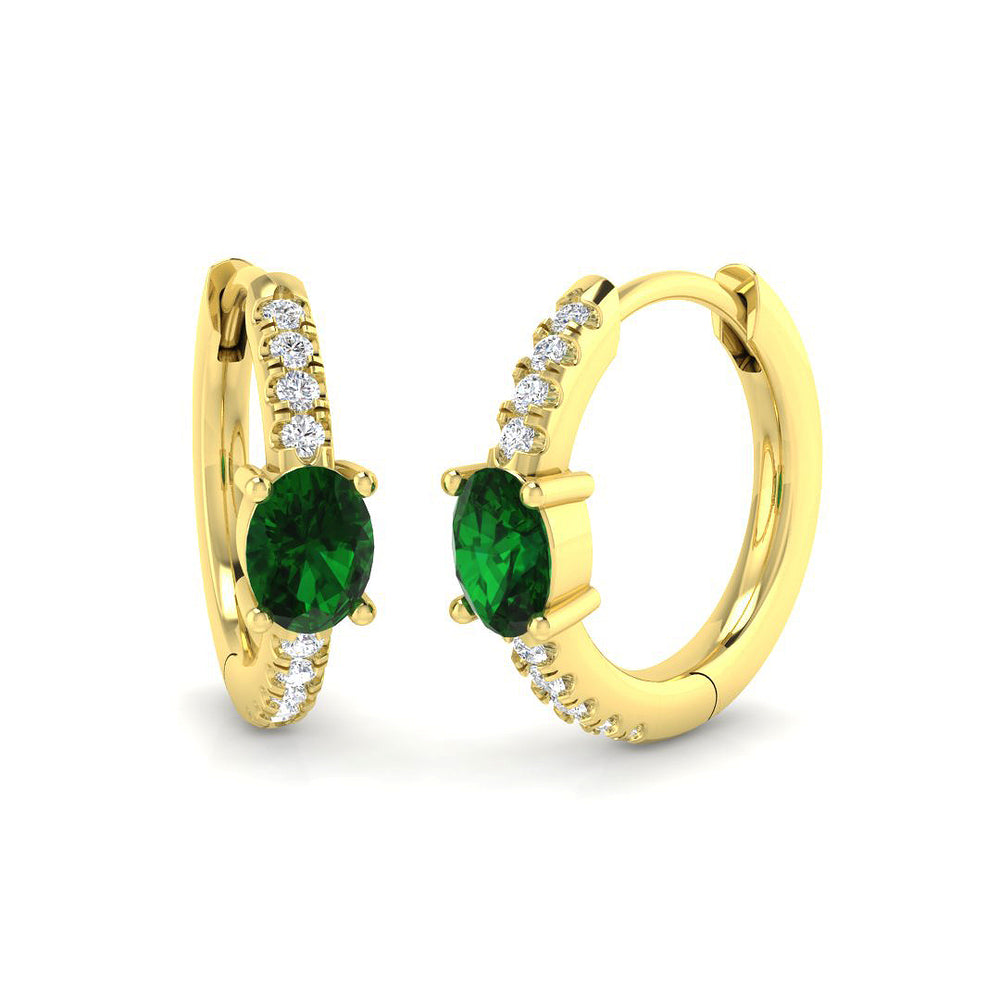 Emerald diamond hoop earrings crafted in yellow gold with sparkling diamonds