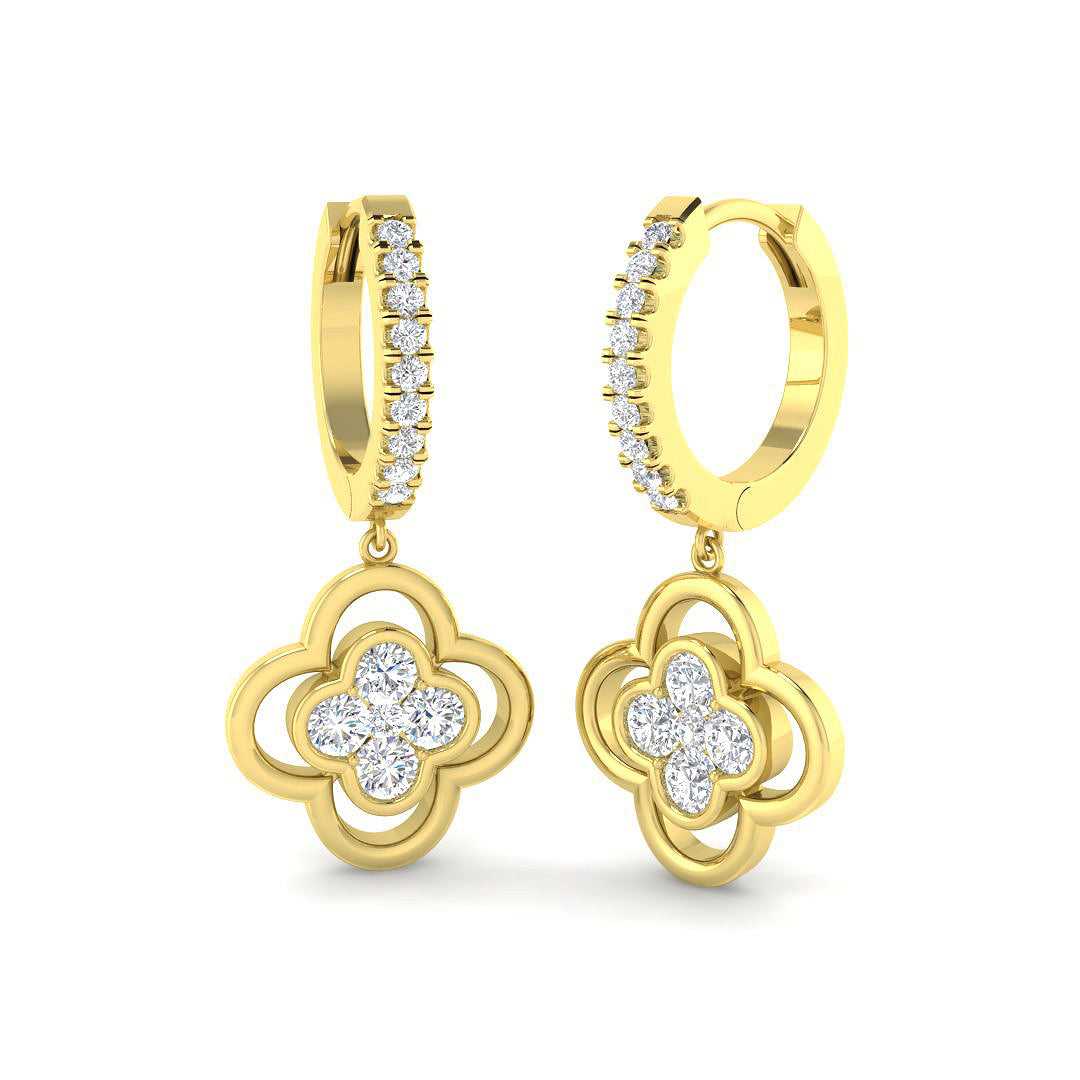 "Lusly 1ct Gold Clover Diamond Earrings - Elegant Luxury Jewelry"