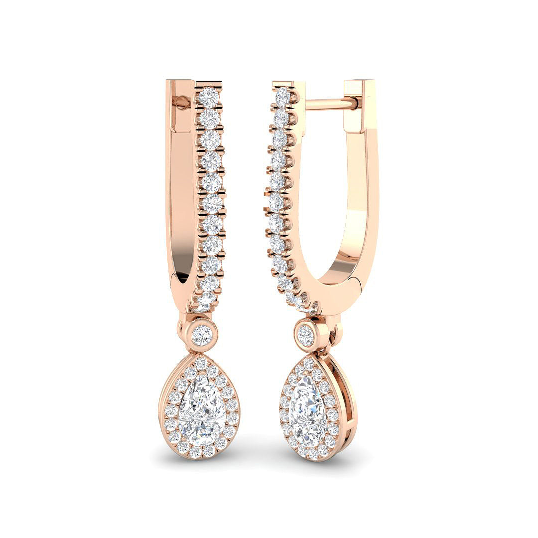 Luvwy 1ct Gold Drop & Trilogy Diamond Earrings - Elegant Luxury Jewelry