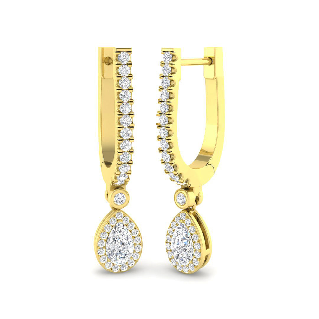 Luvwy 1ct Gold Drop & Trilogy Diamond Earrings - Elegant Luxury Jewelry