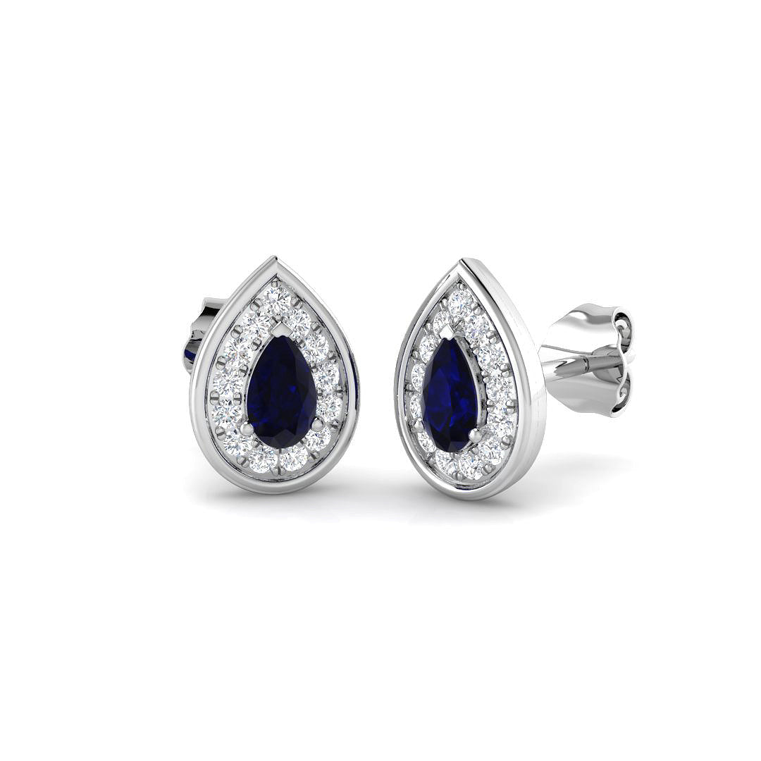 Pear Cut Blue Sapphire Diamond Stud Earrings White Gold
