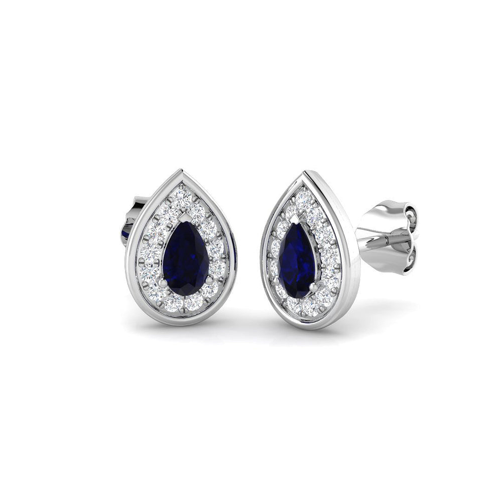 Pear Cut Blue Sapphire Diamond Stud Earrings White Gold