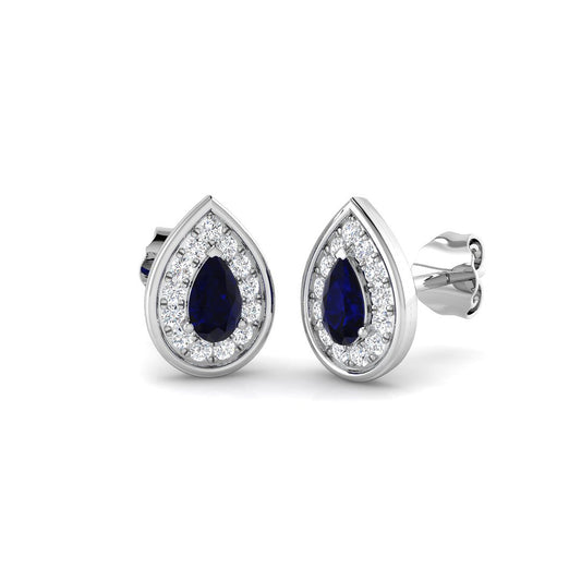Pear Cut Blue Sapphire Diamond Stud Earrings White Gold