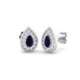 Pear Cut Blue Sapphire Diamond Stud Earrings White Gold