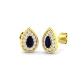 Pear Cut Blue Sapphire Diamond Stud Earrings Yellow Gold