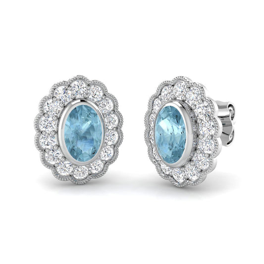 Aquamarine Gemstone Halo Stud Earrings