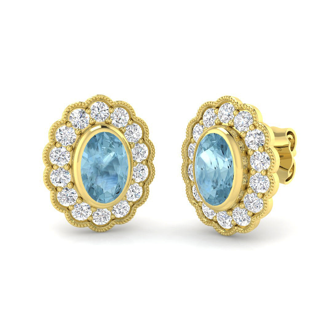 "Elegant Aquamarine Gold Earrings with 1.5ct Diamonds - Luxury Jewelry"