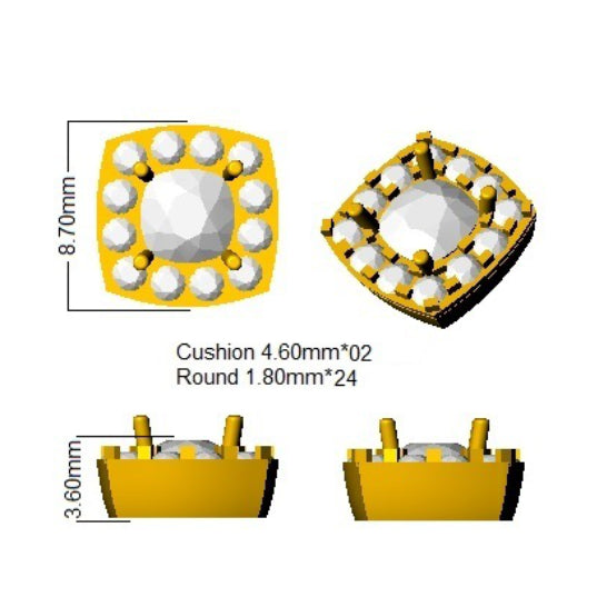 1.7 Carat D-E/VS Lab Grown Diamond Halo Earring 9k Yellow Gold Ready To Ship