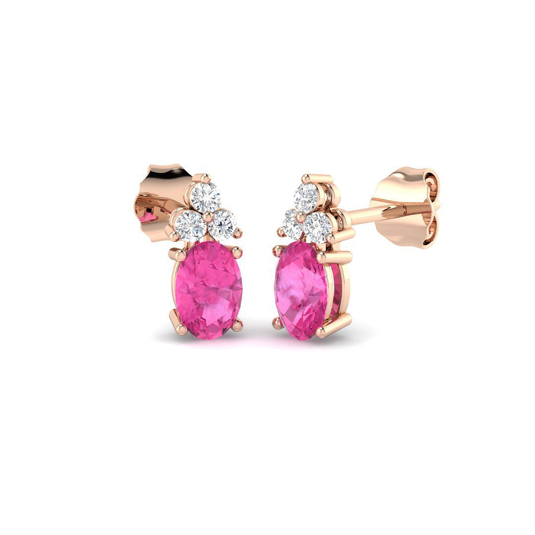 Luzvy Pink Sapphire & Diamond Gold Earrings 1ct-1.5ct Luxury Jewelry