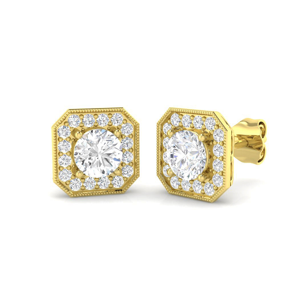 1.4 Carat D-E/VS Lab Grown Diamond Halo Earring 9k Yellow Gold Ready To Ship