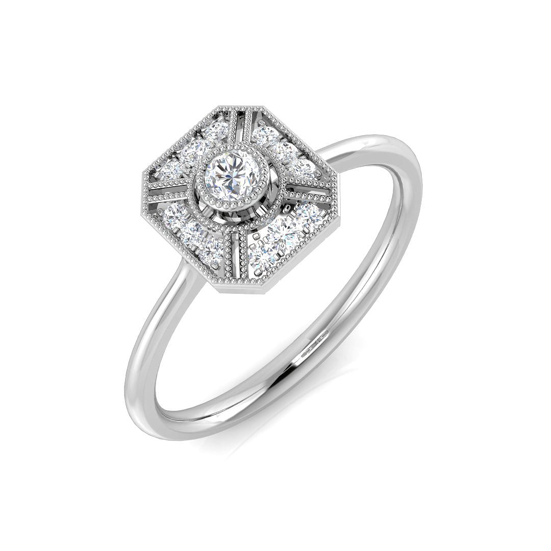 Lab Grown Round Diamond Vintage Ring | 0.15ct | Hallmarked Gold & Platinum