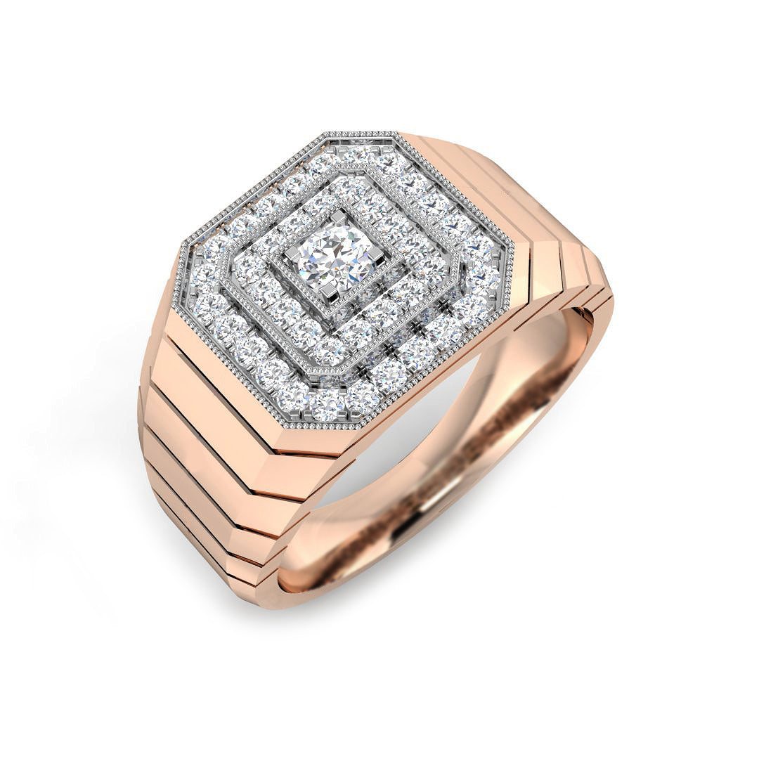 Men's Octagonal Pave Diamond Ring | 0.75ct | Hallmarked Gold & Platinum
