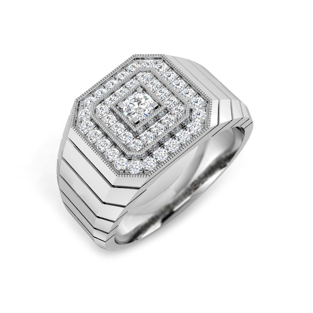 Men's Octagonal Pave Diamond Ring | 0.75ct | Hallmarked Gold & Platinum