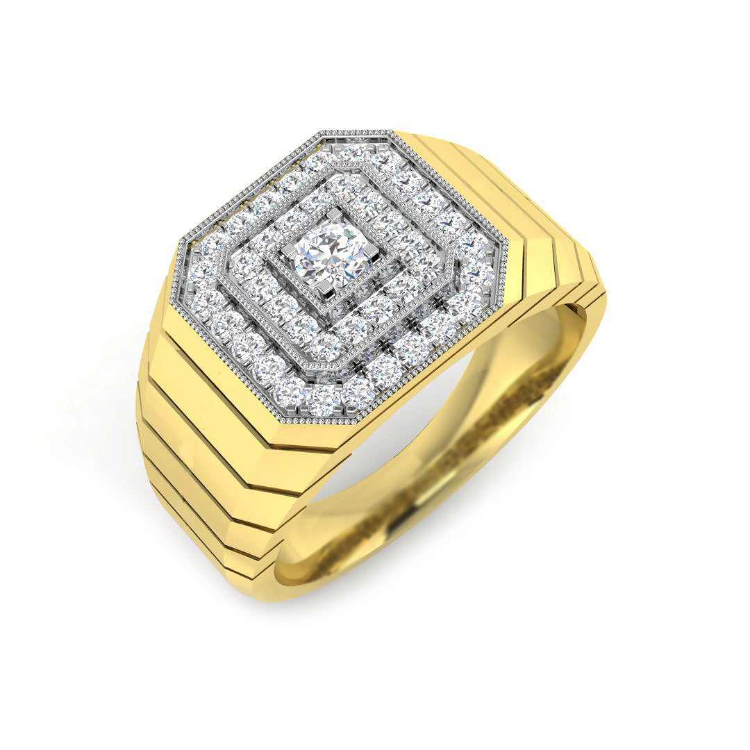 Men's Octagonal Pave Diamond Ring | 0.75ct | Hallmarked Gold & Platinum