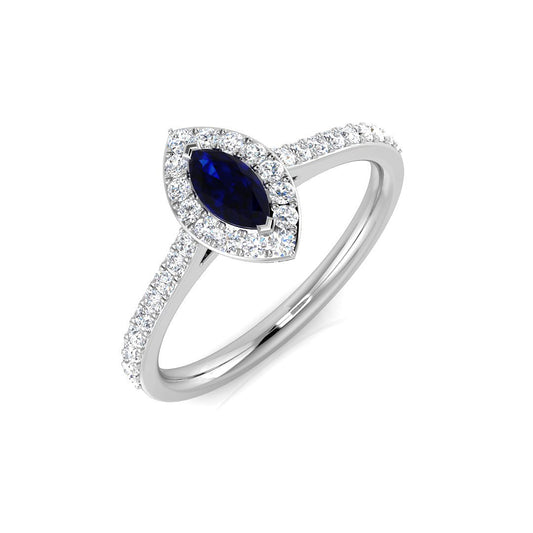 Marquise Sapphire Halo Ring with Diamonds | Lab-Grown or Natural Diamonds