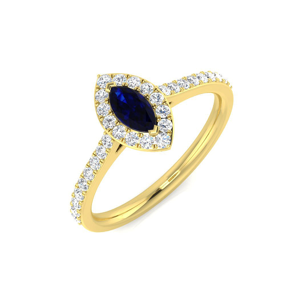 Marquise Sapphire Halo Ring with Diamonds | Lab-Grown or Natural Diamonds