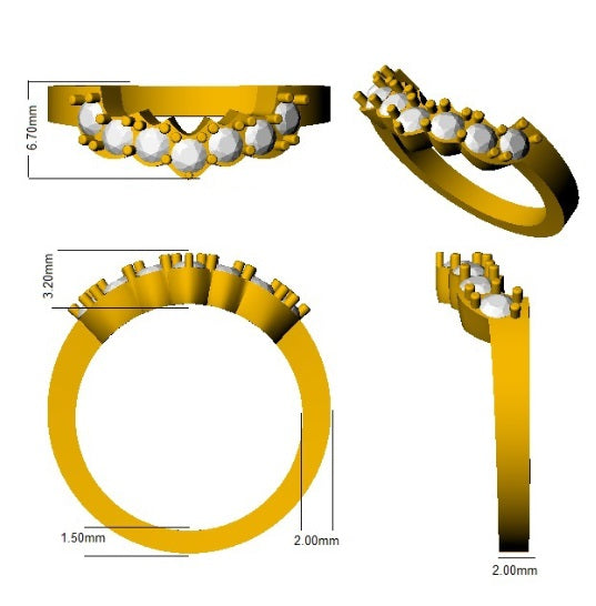 Graduated Round Diamond Wishbone Ring – Five Stone Sculpted V Band