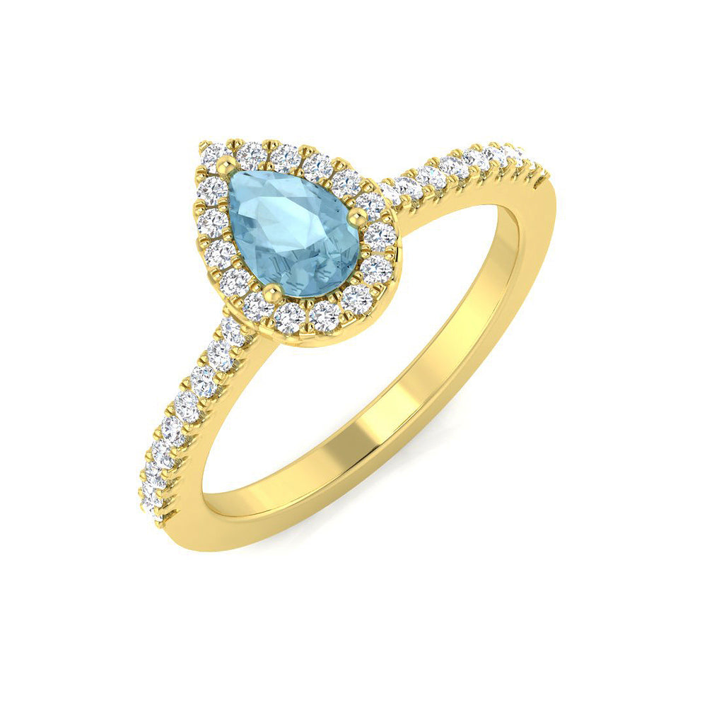 Luxury Pear Cut Aquamarine Diamond Halo Ring