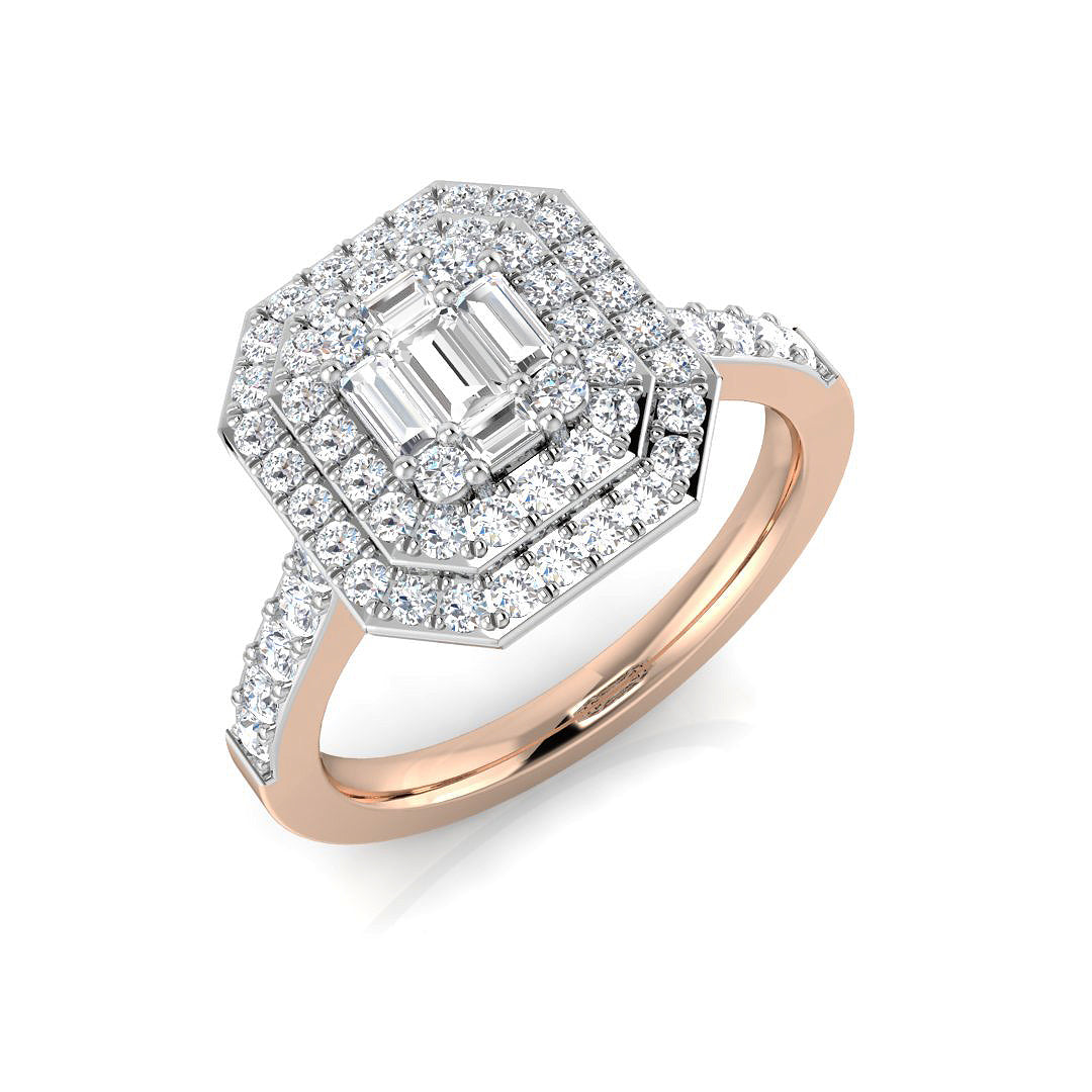Lab Grown Baguette & Round Cut DIamond Engagement Ring | 0.33ct - 1.00ct