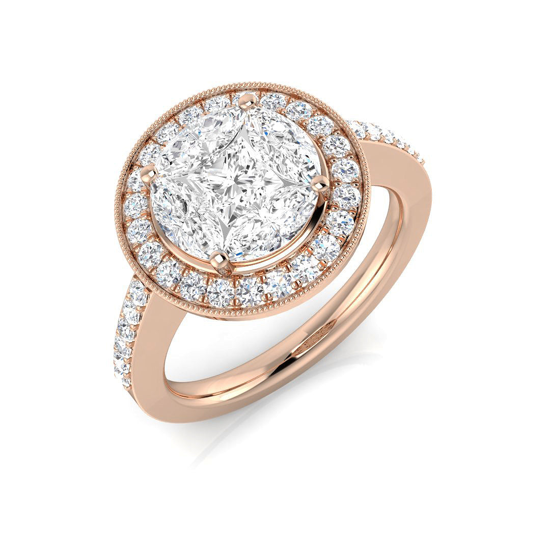 Luxury Princess Cut Diamond Halo Cluster Ring 1.5ct Milgrain | Hallmarked Gold & Platinum