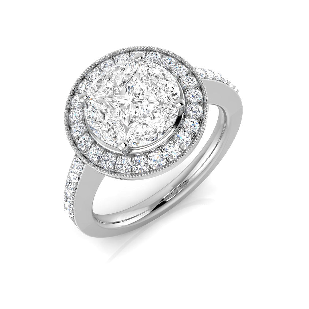 Luxury Princess Cut Diamond Halo Cluster Ring 1.5ct Milgrain | Hallmarked Gold & Platinum